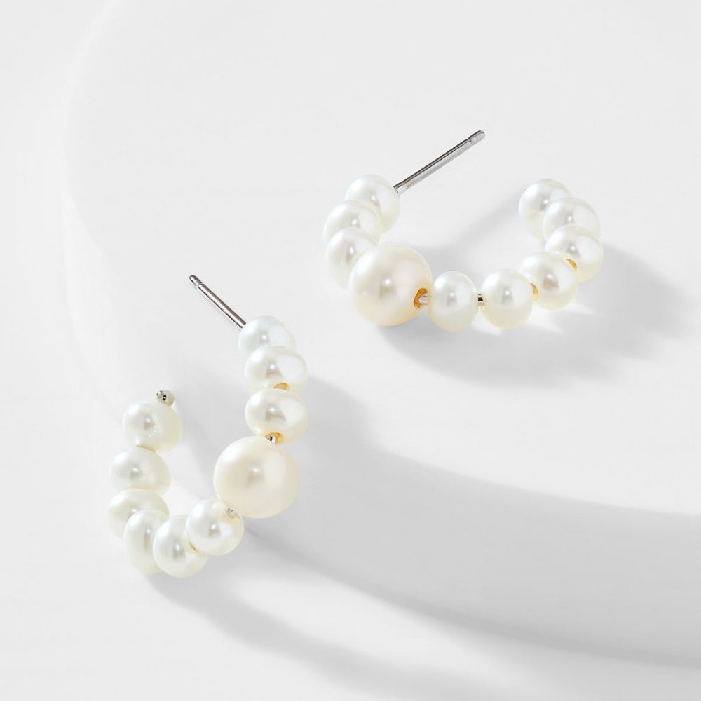 Nadri White Pearl Hoop Earrings